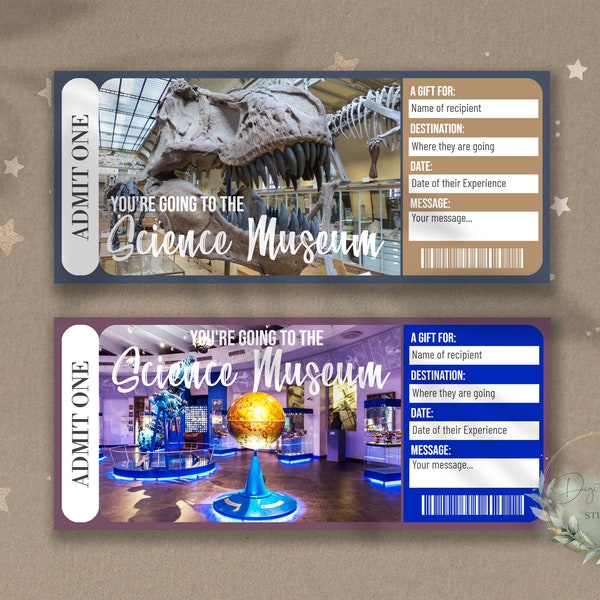 Printable SCIENCE MUSEUM Surprise Reveal Ticket, Gift Voucher, Editable Event Ticket Template, Science Center, Planaterium, Downloadable