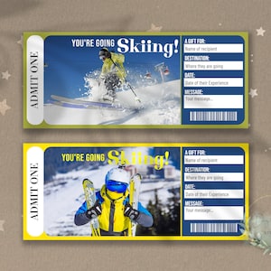 Druckbares SKIING Surprise Reveal Ticket, Geschenkgutschein, bearbeitbare Event Ticket Vorlage, SKI Urlaub, Skikurs, Download, DIY