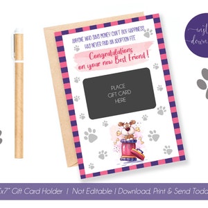 New Dog GIFT CARD HOLDER, Congratulations, Congrats, New Puppy, Adoption, Dog Adoption, Instant Download