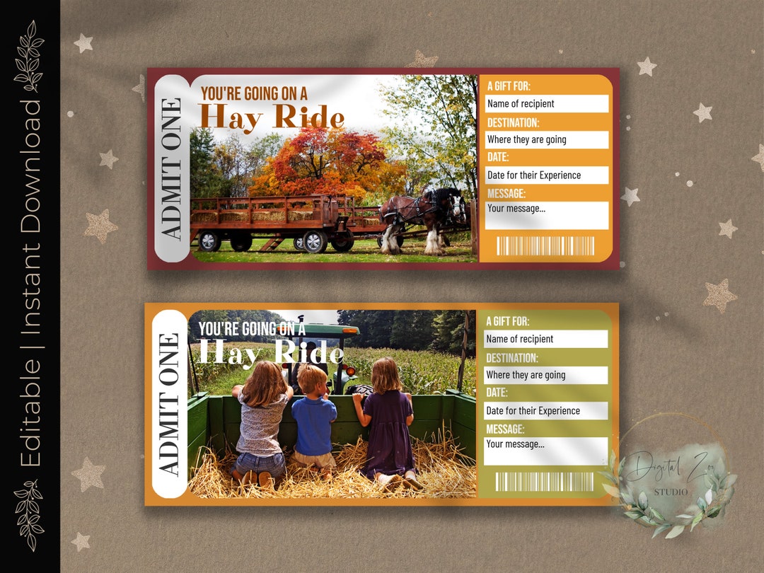 Printable HAY RIDE Surprise Reveal Ticket, Gift Voucher, FALL Festival ...
