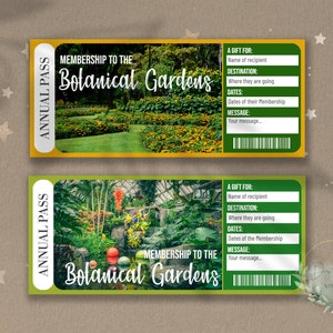 Druckbare BOTANISCHE GÄRTEN MEMBERSHIP Surprise Reveal Ticket, Geschenkgutschein, bearbeitbare Ticketvorlage, Naturschutz, Pflanzen, herunterladbar