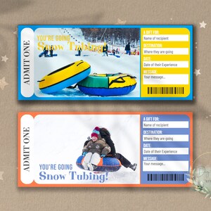 Billet surprise imprimable SNOW TUBING, bon cadeau, modèle de billet d'événement modifiable, téléchargement de billet de snow tube, téléchargement, bricolage