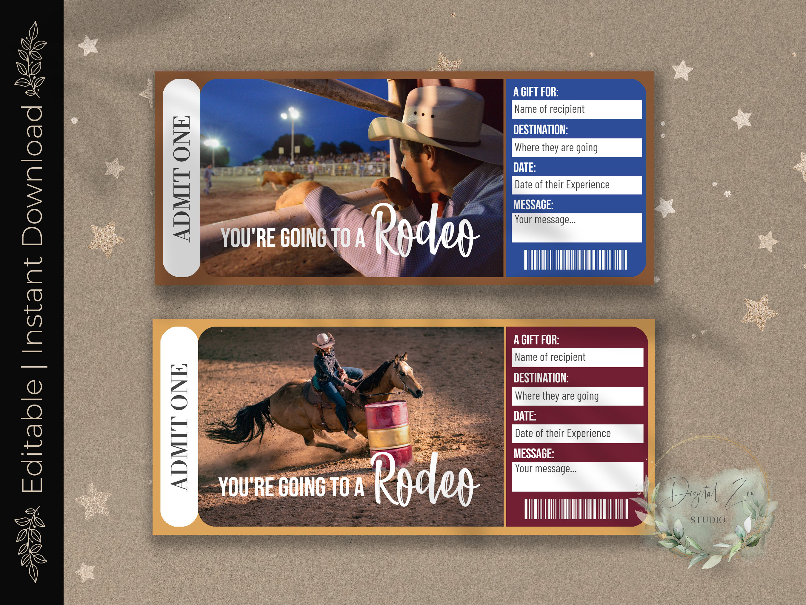 Printable RODEO Surprise Reveal Ticket, Gift Voucher, Editable Event Ticket Template, ROPING