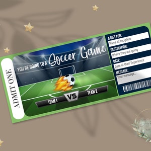 Druckbares FUßBALLSPIEL Surprise Reveal Ticket, Geschenkgutschein, bearbeitbare Event Ticket Vorlage, Fußballplatz, Fußball, Spielfeld, MLS, Diy