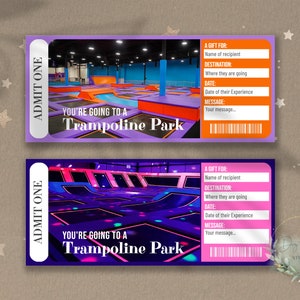 Printable INDOOR TRAMPOLINE PARK Surprise Reveal Ticket, Gift Voucher, Editable Event Ticket Template, Download, Indoor Playground,  Diy