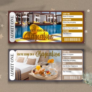 Printable STAYCATION Surprise Reveal Ticket, Gift Voucher, Editable Event Ticket Template, Downloadable, Customizable, HOTEL, RESORT, Diy