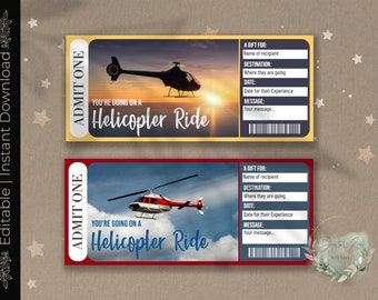 Printable HELICOPTER RIDE Surprise Reveal Ticket, Gift Voucher, Editable Event Ticket Template, HELICOPTER Tour , Downloadable, Customizable