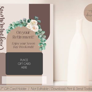 Retirement GIFT CARD HOLDER. Congratulations on Retirement, Retirement Gift, Going Away Gift.  Instant Download, Printable.
