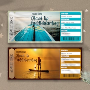 Printable STAND UP PADDLEBOARDING Surprise Reveal Ticket, Gift Voucher, Editable Event Ticket Template, standup paddleboard, sup, download