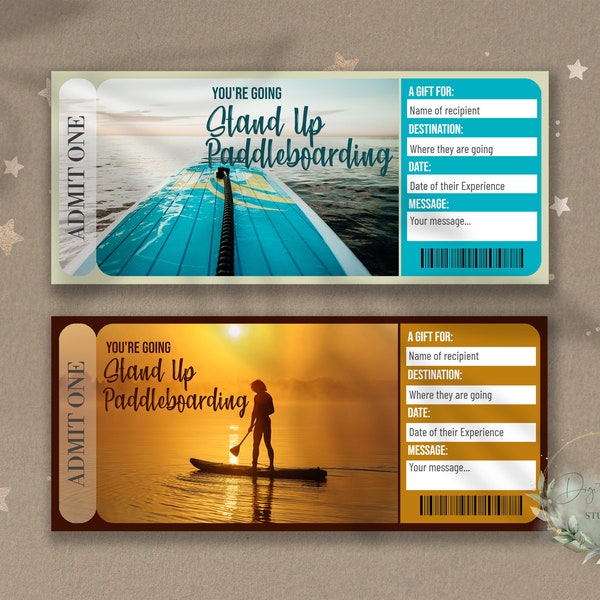 Printable STAND UP PADDLEBOARDING Surprise Reveal Ticket, Gift Voucher, Editable Event Ticket Template, standup paddleboard, sup, download