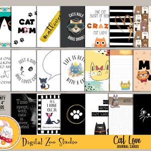 Journal Cards 3 x 4"- CAT LOVE - Project Life - PL - Scrapbooking - Hang Tags- Smash Book-Planner Cards - Descarga imprimible