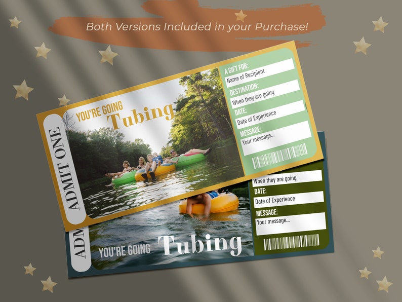 Printable TUBING Surprise Reveal Ticket, Gift Voucher, RIVER TUBING, Inner Tube, Floating Down ...