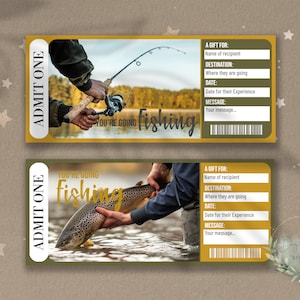 VIAJE DE PESCA imprimible Boleto de revelación sorpresa, Vale de regalo, Plantilla de boleto de evento editable, Carta de PESCA, Descargable, Personalizable,