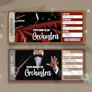 Druckbare ORCHESTRA Surprise Reveal Ticket, SYMPHONY Geschenkgutschein, bearbeitbare Event Ticket Vorlage, KONZERT, Musical Show, Download, diy