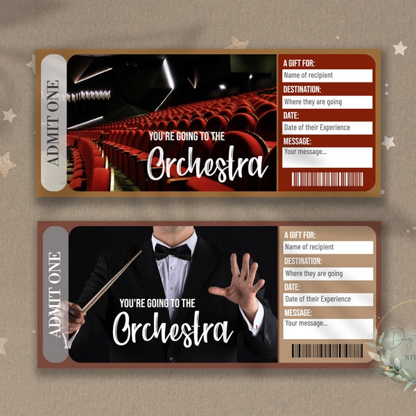 Printable ORCHESTRA Surprise Reveal Ticket, SYMPHONY Gift Voucher, Editable Event Ticket Template, CONCERT, Musical Show, Download, diy