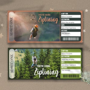 Boleto sorpresa imprimible para ZIPLINING, vale de regalo, plantilla de boleto de evento editable, experiencia ZIPLINE, descargable, personalizable