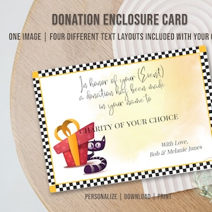 Printable Cat DONATION ENCLOSURE CARD, Editable Donation Card, Donation in the Name of, Charitable Donation, Donation in Honor of, Diy