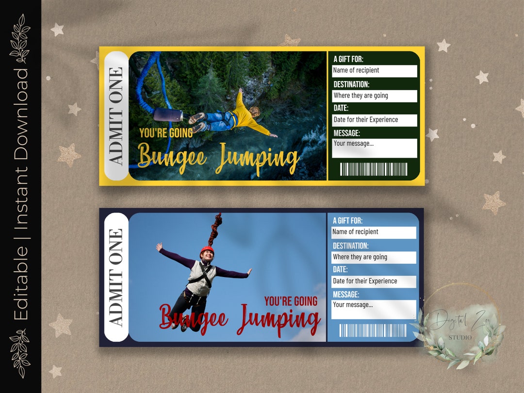 Printable BUNGEE JUMPING Experience Surprise Gift Reveal Ticket