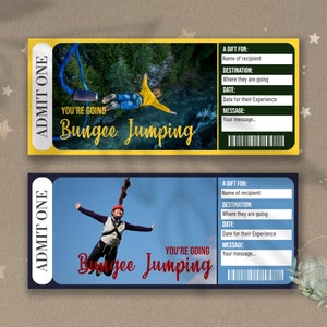 Imprimible BUNGEE JUMPING Experiencia Sorpresa Regalo Revelar Boleto, Vale de Regalo Adrenaline Rush Descargable BUNGY Jumping, Personalizable, diy