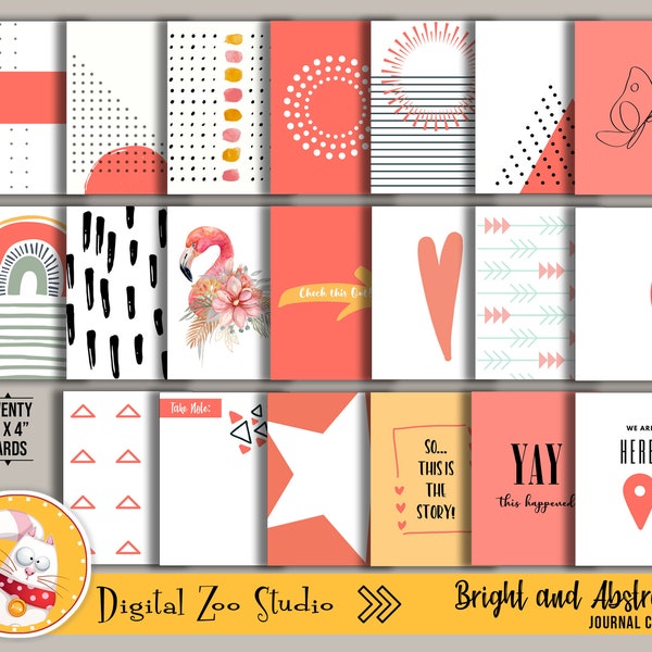 Journal Cards 3 x 4"- BRIGHT/ABSTRACT - Project Life - PL - Scrapbooking - Hang Tags- Smash Book-Planner Cards - Printable Download