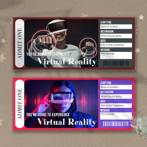 Printable Adults VIRTUAL REALITY Surprise Reveal Ticket, Gift Voucher, Editable Event Ticket Template, VR GameTicket Download, Download, diy