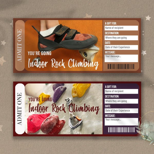 Printable INDOOR ROCK CLIMBING Surprise Reveal Ticket, Gift Voucher, Editable Event Ticket Template, Rock Gym Experience, Customizable