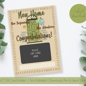 Nieuw huis GIFT CARD HOUDER, Gefeliciteerd, Inwijdingsfeest Cadeau, Nieuw Huis Cadeau, Cadeau voor Nieuw Huis, Instant Download, Afdrukbaar.