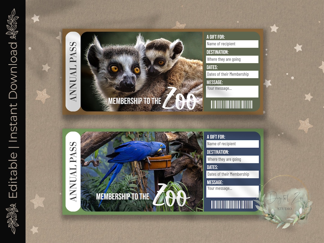 Printable ZOO MEMBERSHIP Surprise Reveal Ticket, Gift Voucher, Editable