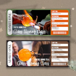 Printable GLASS BLOWING CLASS Surprise Experience Gift Reveal Ticket, Gift Voucher, Editable Ticket Template, Downloadable, Customizable