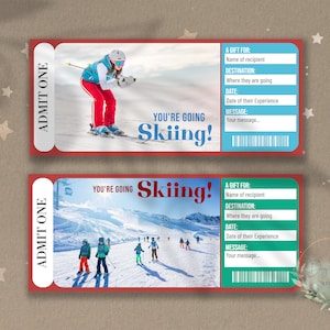Druckbare Kids SKIING Surprise Reveal Ticket, Geschenkgutschein, bearbeitbare Event Ticket Vorlage, SKI Urlaub, Skikurs, Download, DIY