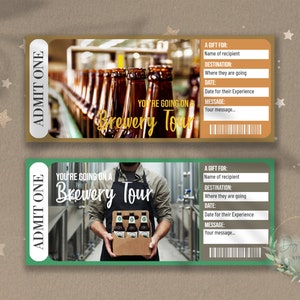 Druckbare BREWERY TOUR Surprise Reveal Ticket, Geschenkgutschein, bearbeitbare Event Ticket Vorlage, herunterladbar, anpassbar, BIER Flug, Diy