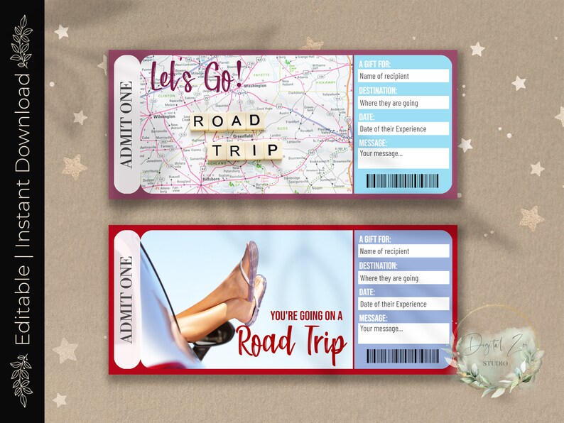 Printable ROAD TRIP Surprise Reveal Ticket ADVENTURE Gift - Etsy