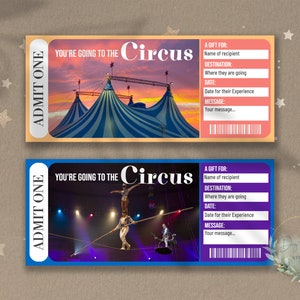 Printable CIRCUS Surprise Reveal Ticket, Gift Voucher, Editable Event Ticket Template, CIRQUE, Downloadable, Customizable,  Diy