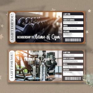 Afdrukbaar GYM-LIDMAATSCHAP Surprise Reveal Ticket, cadeaubon, bewerkbare ticketsjabloon, WORKOUT, training, cardiolessen, yogalessen