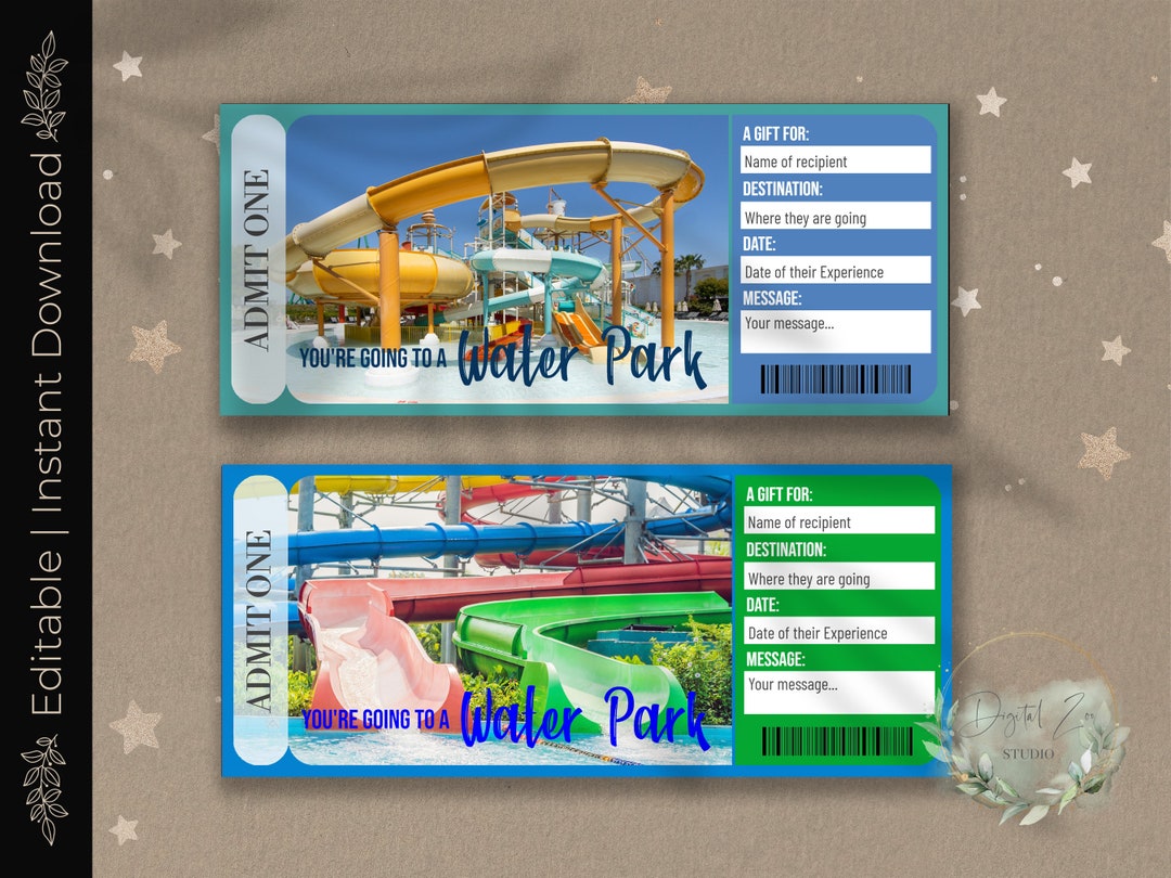 Printable KIDS WATER PARK Surprise Reveal Ticket, Gift Voucher ...