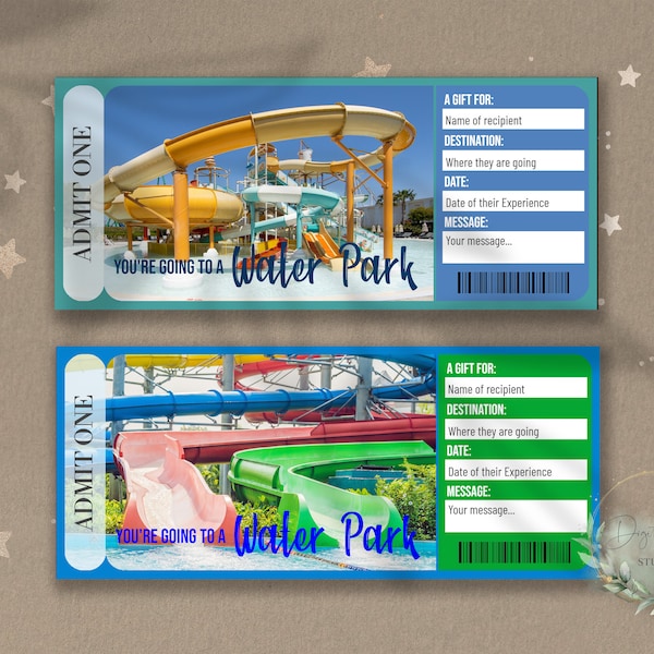 Printable KIDS WATER PARK Surprise Reveal Ticket, Gift Voucher, Editable Event Ticket Template, Download, Theme Park