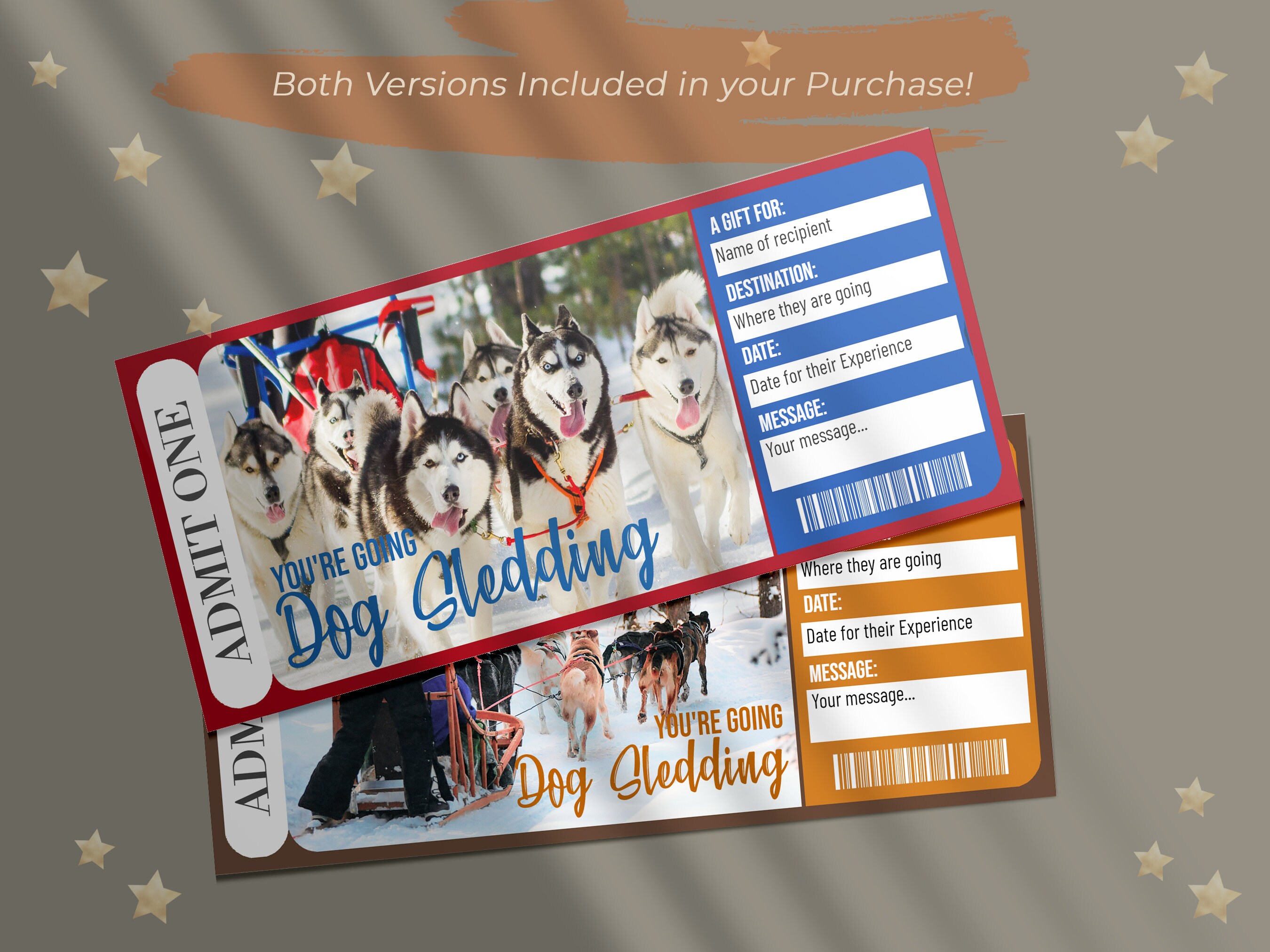 DOG SLEDDING Surprise Reveal Ticket, Customizable Gift Voucher (digital ...