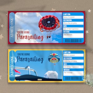 Druckbare PARASAILING Surprise Reveal Ticket, Geschenkgutschein, bearbeitbare Event Ticket Vorlage, PARASAIL Erlebnis, herunterladbar, anpassbar