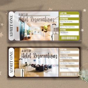 Boleto sorpresa para RESERVAS DE HOTEL, cupón de regalo, plantilla de boleto de evento editable, descargable, personalizable, RESORT, bricolaje