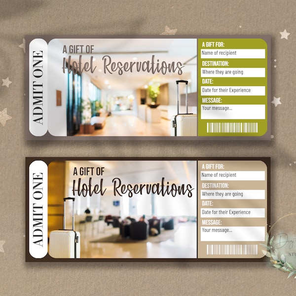 Printable HOTEL RESERVATIONS Surprise Reveal Ticket, Gift Voucher, Editable Event Ticket Template, Downloadable, Customizable, RESORT, Diy