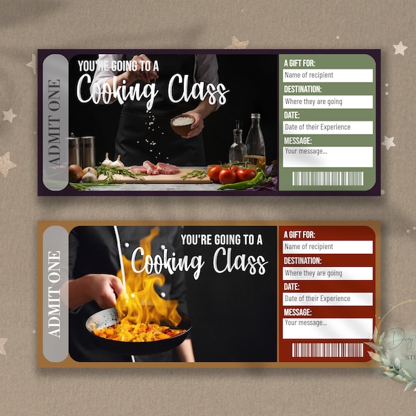 Printable COOKING CLASS Surprise Reveal Ticket, Gift Voucher, Editable Event Ticket Template, COOKING Experience, Downloadable, Diy