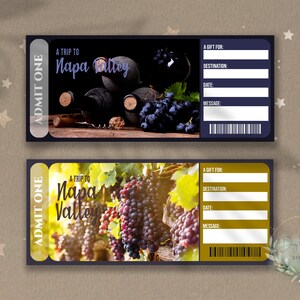Printable NAPA VALLEY TRIP Surprise Reveal Ticket, Gift Voucher, Editable Event Ticket Template, Wine Tasting Experience, Customizable Gift