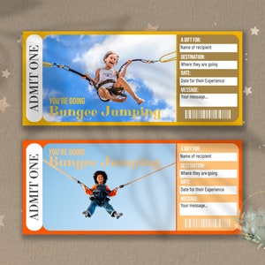 Printable KIDS BUNGEE JUMPING Surprise Reveal Ticket, Gift Voucher, Trampoline Bungee Jumping Experience Gift, Carnival, Downloadable, diy