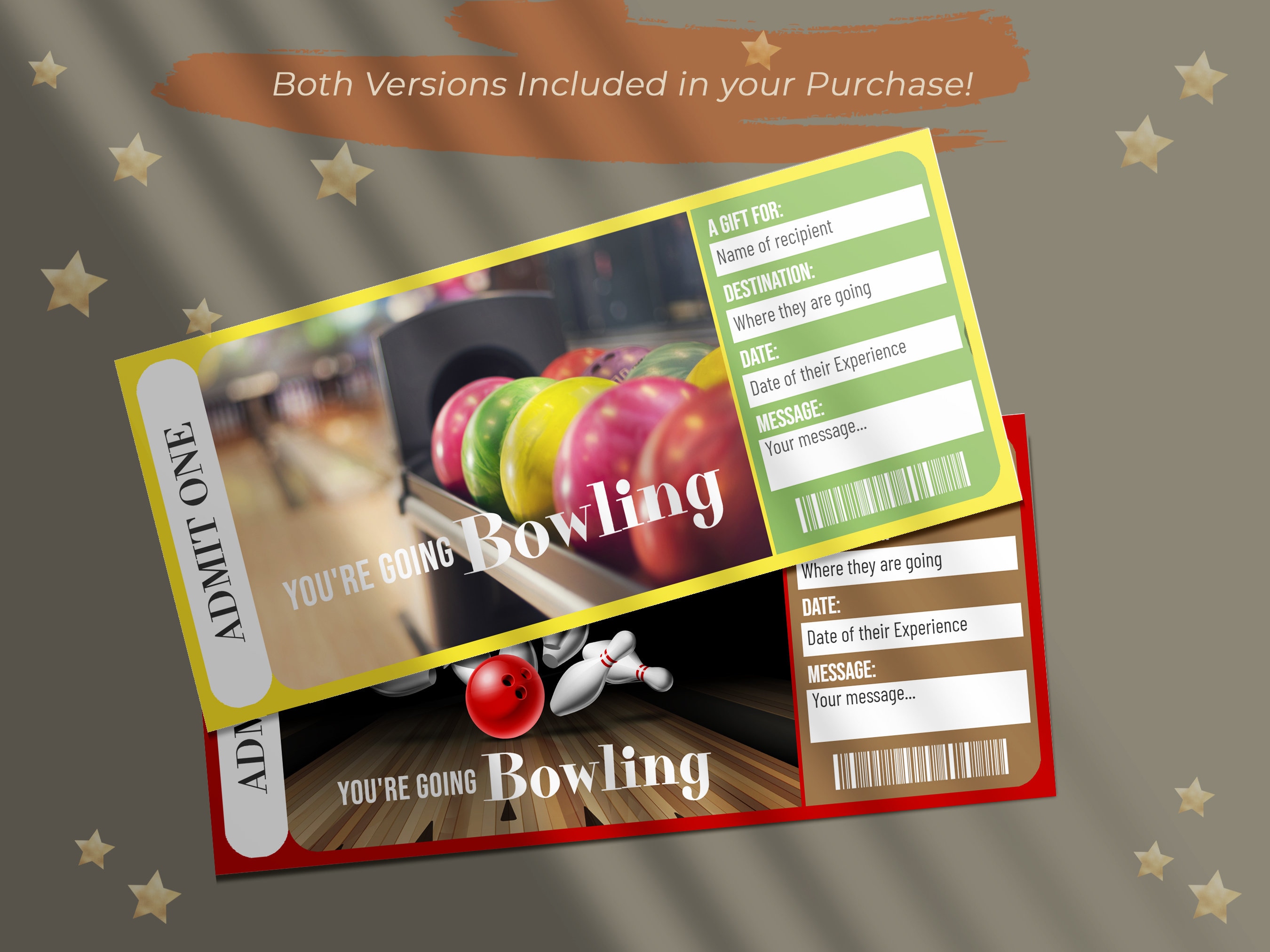 Printable BOWLING Surprise Reveal Ticket, Gift Voucher, Editable Event Ticket Template, BOWLING