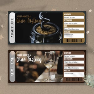 CATA DE VINOS imprimible Boleto de revelación sorpresa, vale de regalo, plantilla de boleto de evento editable, experiencia de degustación de vinos, regalo personalizable