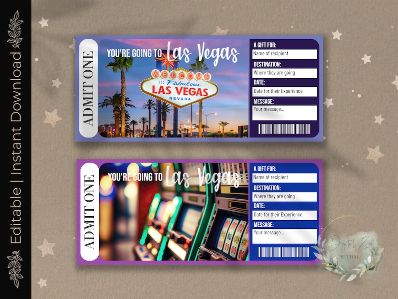 Printable TRIP to LAS VEGAS Surprise Reveal Ticket, Gift Voucher