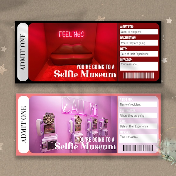 Printable SELFIE MUSEUM Surprise Reveal Ticket, Gift Voucher, Editable Event Ticket Template, Instagram Worthy , Download, Diy Photography