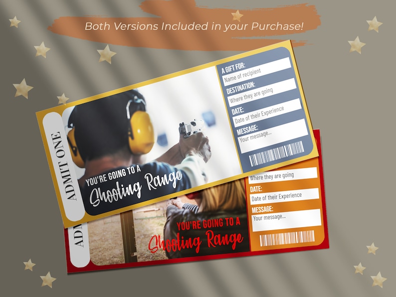 Printable SHOOTING RANGE Surprise Reveal Ticket, Gift Voucher, Editable ...