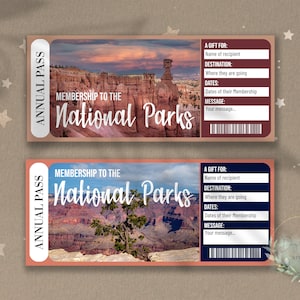 Printable NATIONAL PARKS MEMBERSHIP Surprise Reveal Ticket, Gift Voucher, Editable Ticket Template, Explore Nature, Hiking Gift, diy