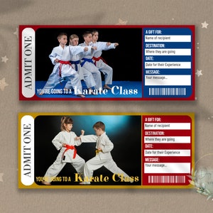 Druckbare KARATE CLASS Surprise Reveal Ticket, Minimalistisches Geschenk, Martial Arts Erfahrung, zum Herunterladen, Geschenk für Kinder, Selbstverteidigung, DIY